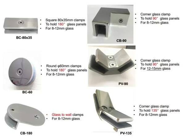 316 Stainless Steel Glass to Glass Adjustable Degree Glass Clamp